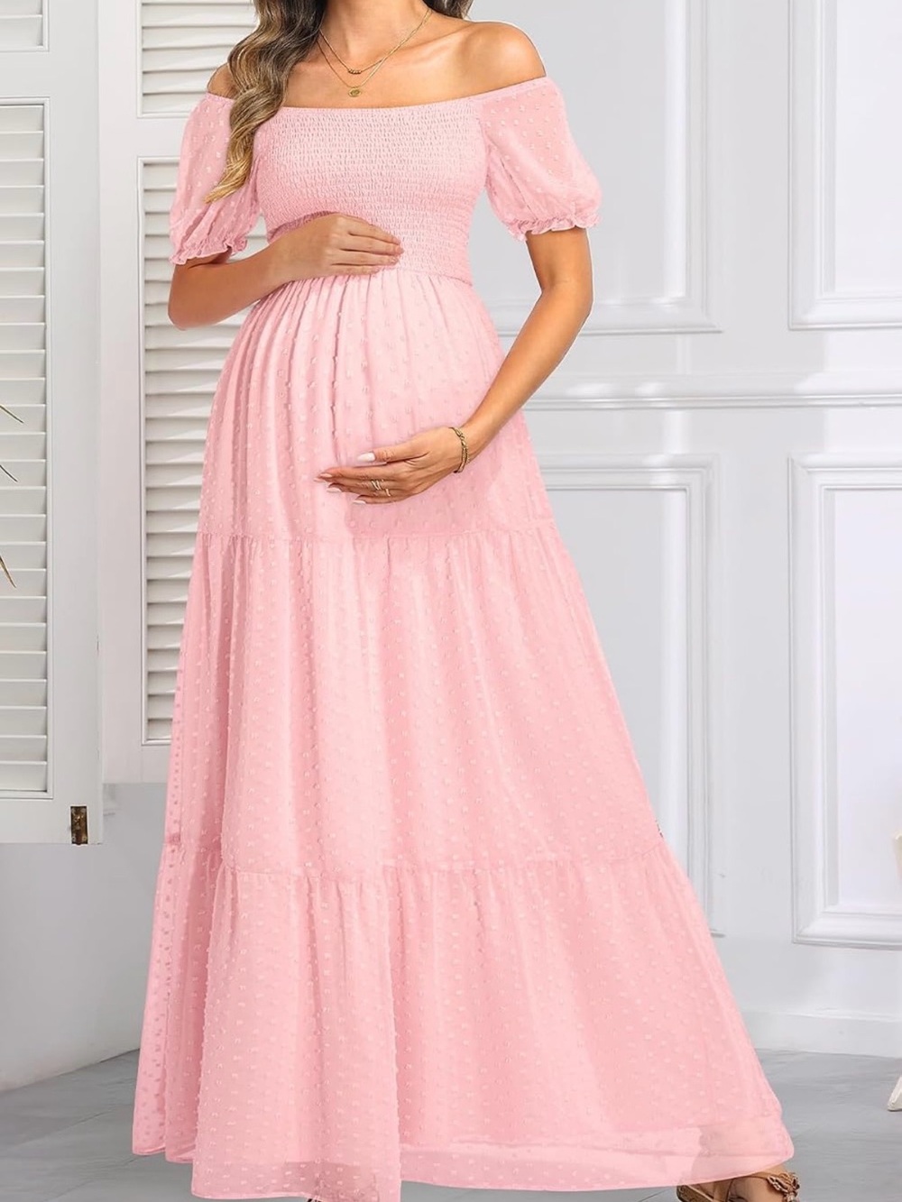 Off-Shoulder Pink Maternity Maxi Dress NWT